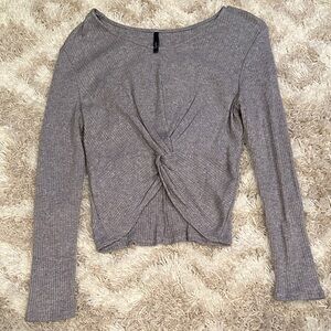 Gray Long Sleeve Twist Front Top